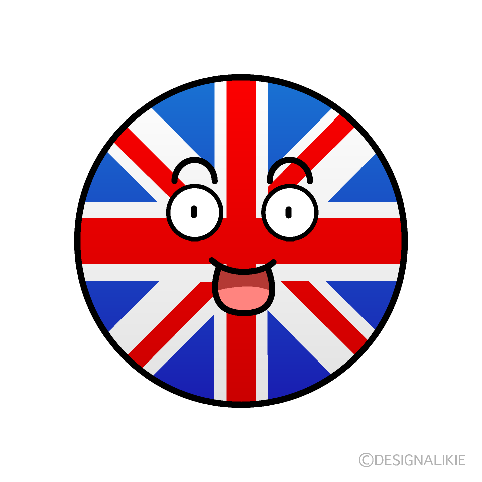 かわいい驚くイギリス国旗（丸型）イラスト