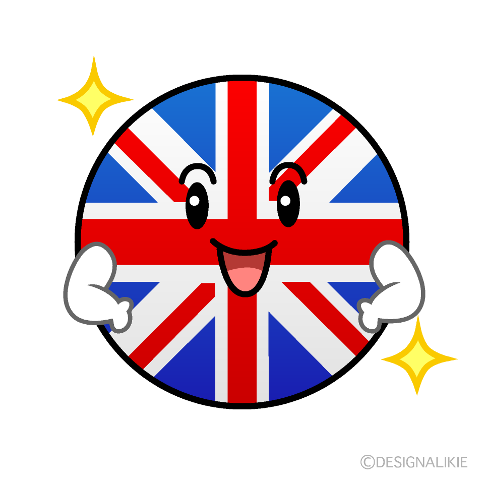 かわいい自信満々なイギリス国旗（丸型）イラスト