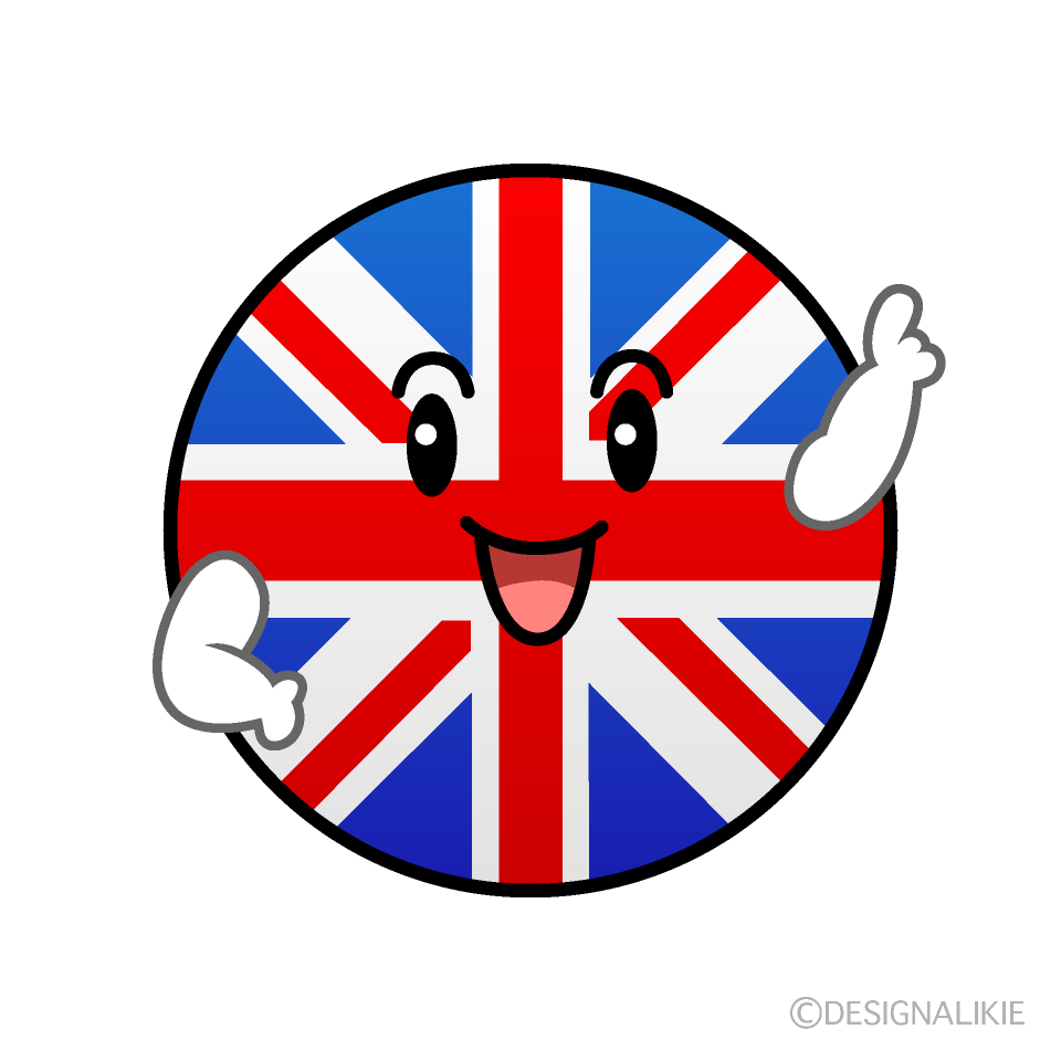 かわいい指差しイギリス国旗（丸型）イラスト