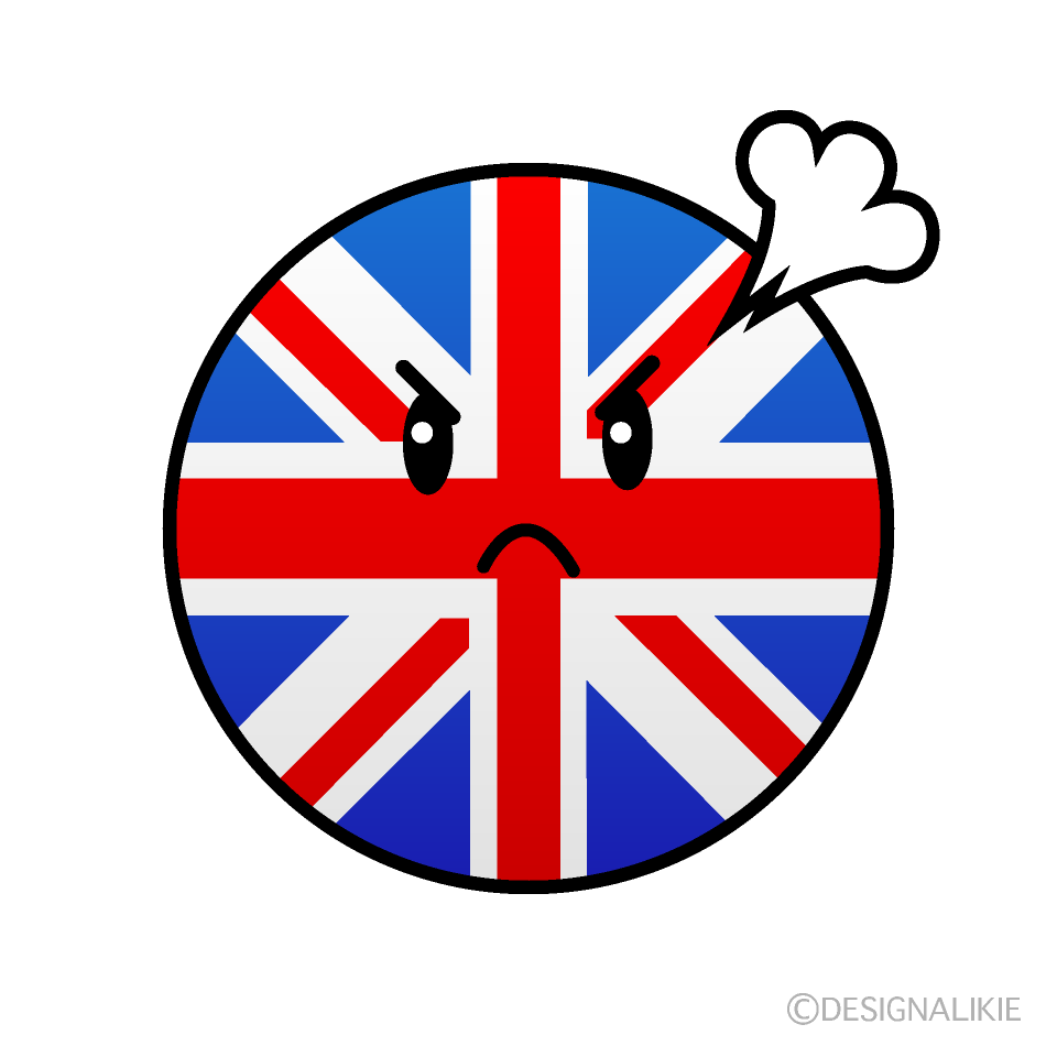 かわいい怒るイギリス国旗（丸型）イラスト