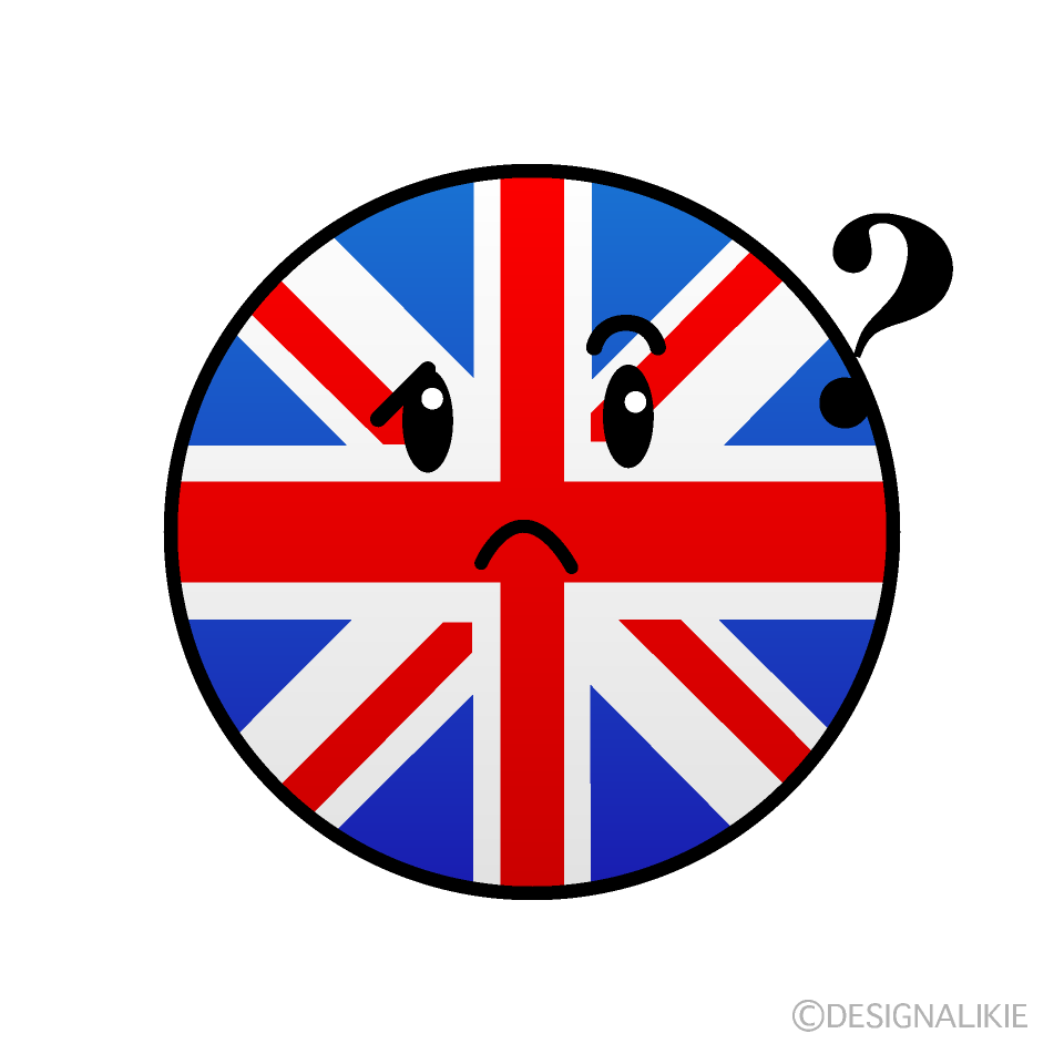 かわいい考えるイギリス国旗（丸型）イラスト