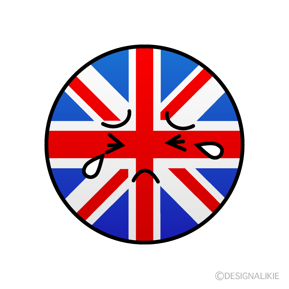 かわいい泣くイギリス国旗（丸型）イラスト