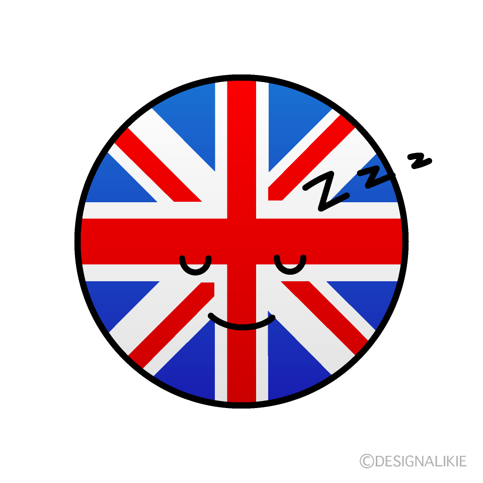かわいい寝るイギリス国旗（丸型）イラスト