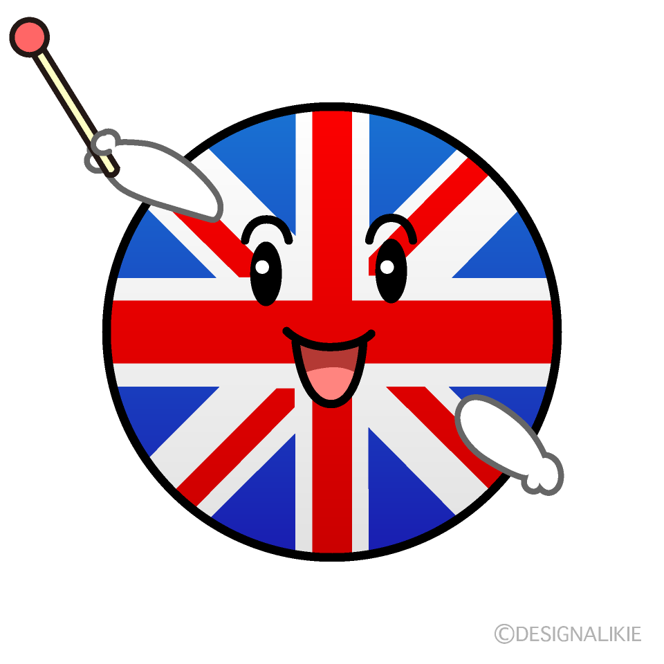 かわいい説明するイギリス国旗（丸型）イラスト