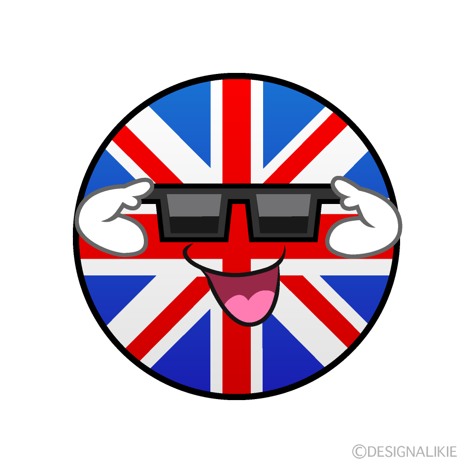 かわいいサングラスのイギリス国旗（丸型）イラスト