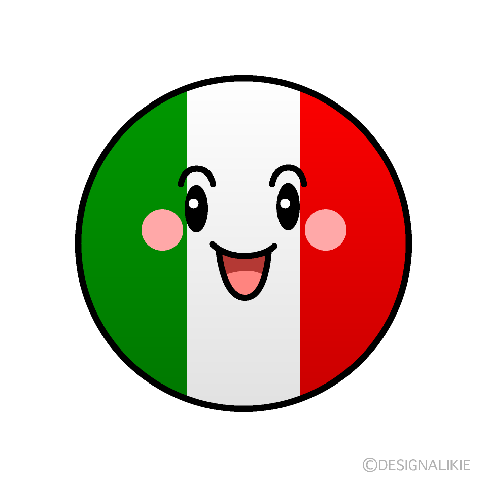 かわいい笑顔のイタリア国旗（丸型）イラスト