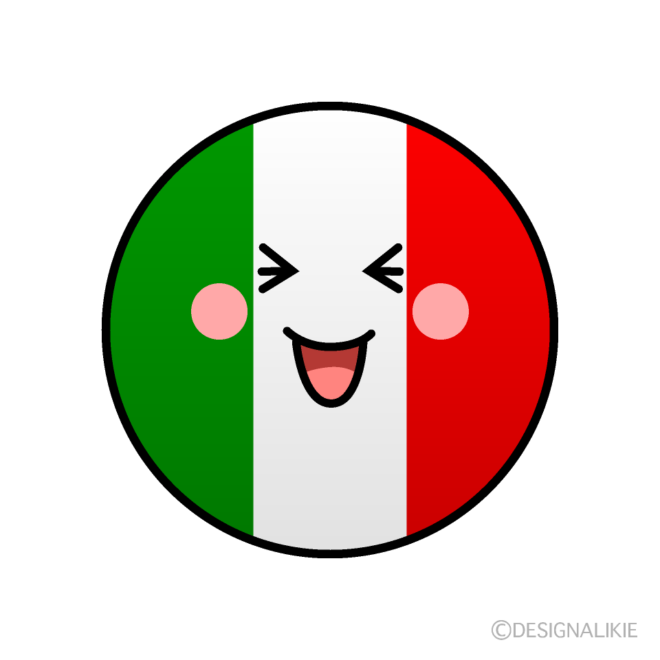 かわいい笑うイタリア国旗（丸型）イラスト