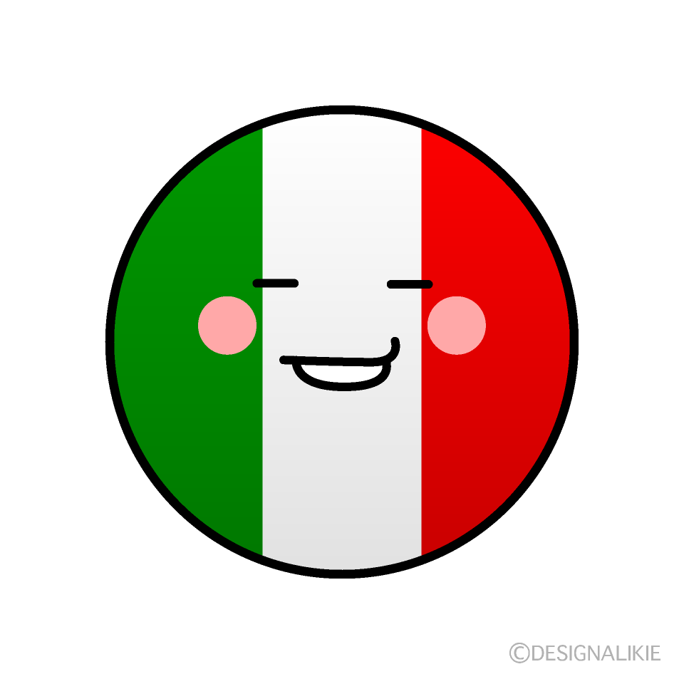 かわいいニヤリと笑うイタリア国旗（丸型）イラスト