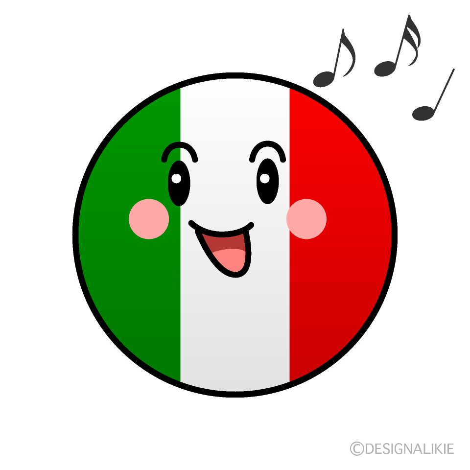 かわいい歌うイタリア国旗（丸型）イラスト