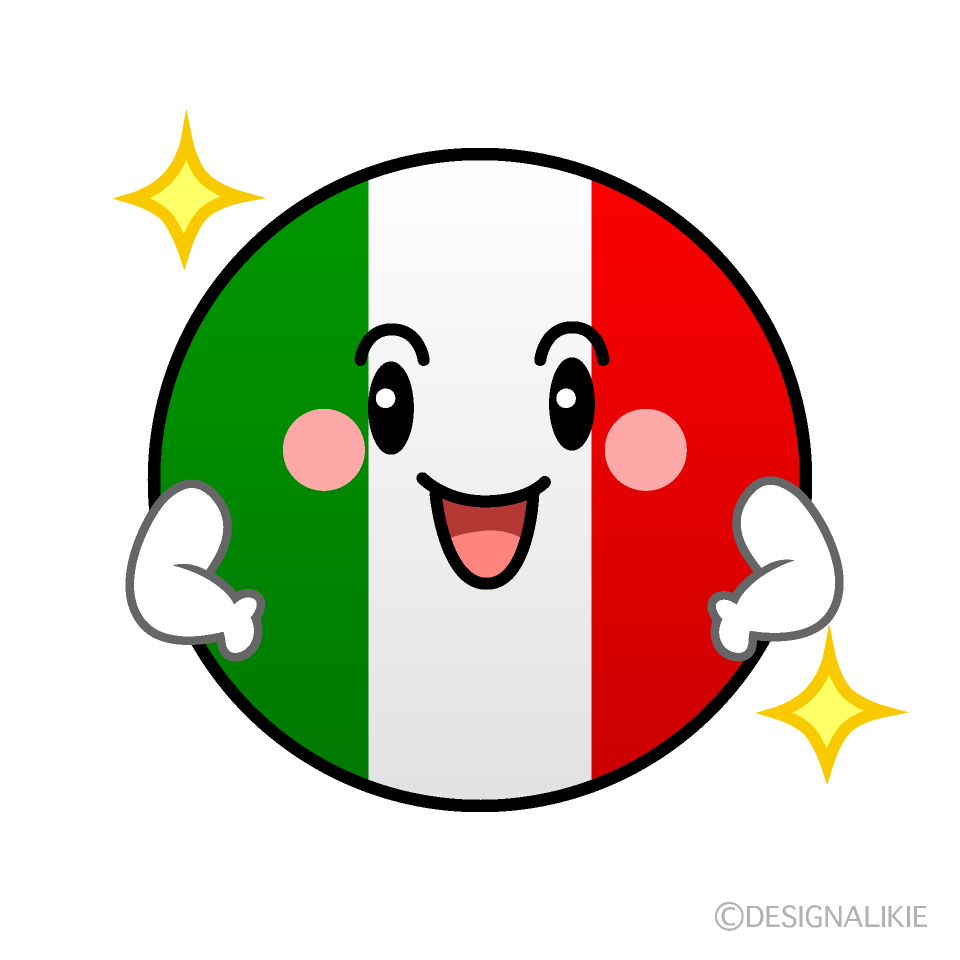 かわいい自信満々なイタリア国旗（丸型）イラスト