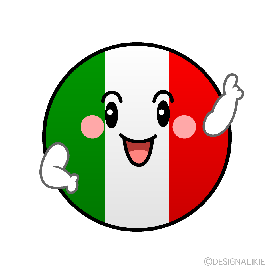 かわいい指差しイタリア国旗（丸型）イラスト