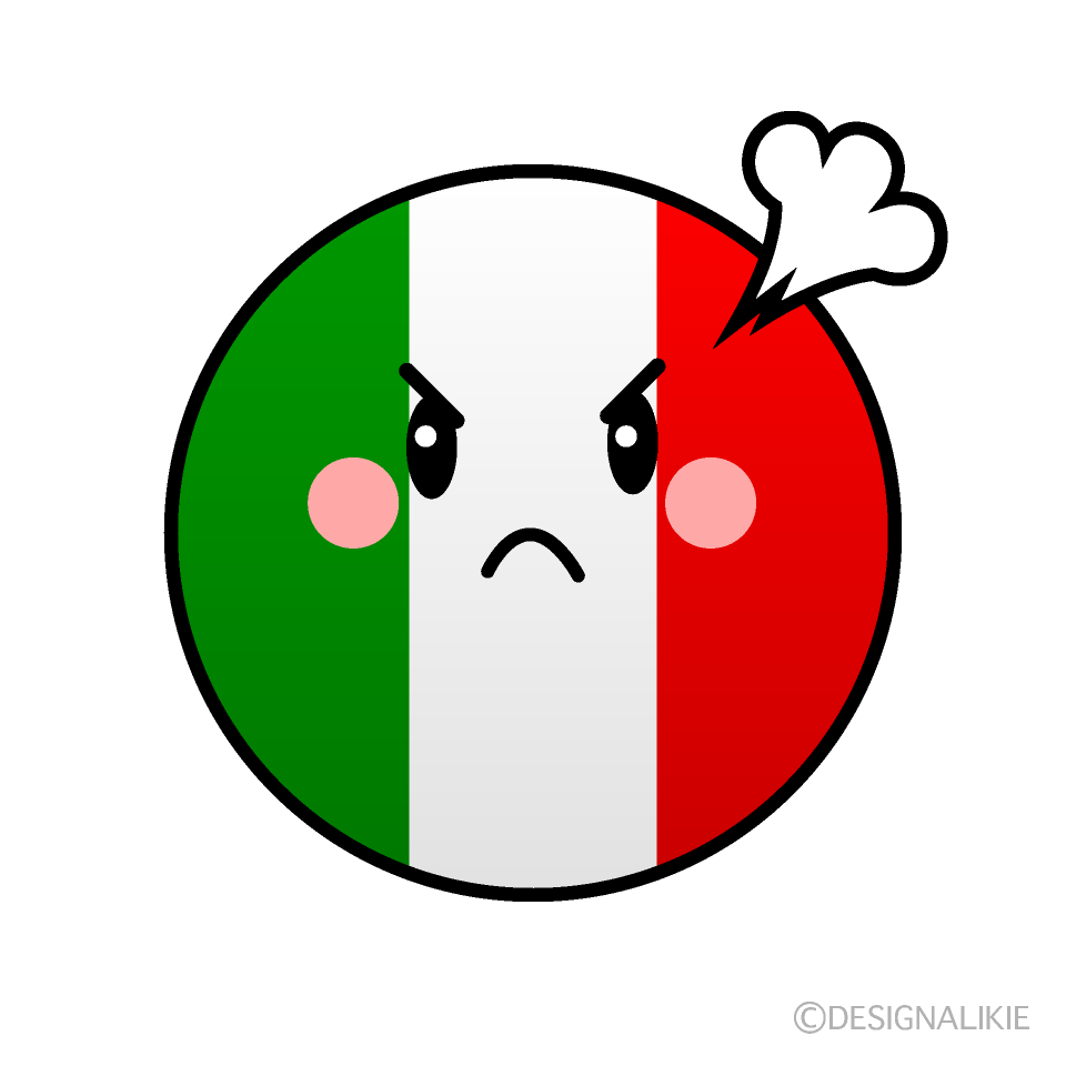 かわいい怒るイタリア国旗（丸型）イラスト