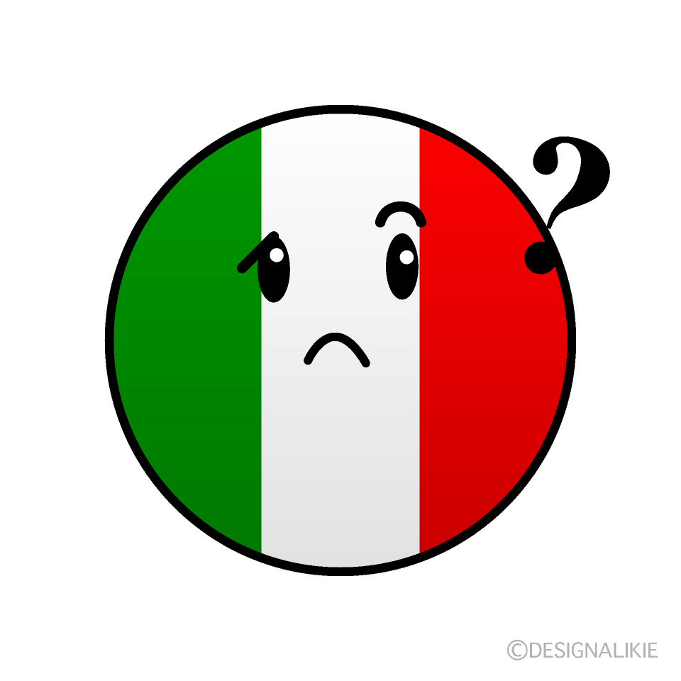 かわいい考えるイタリア国旗（丸型）イラスト