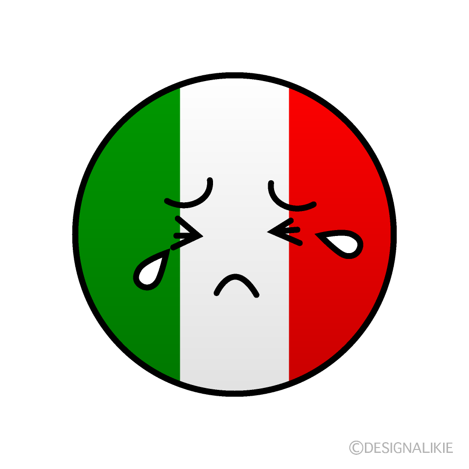 かわいい泣くイタリア国旗（丸型）イラスト
