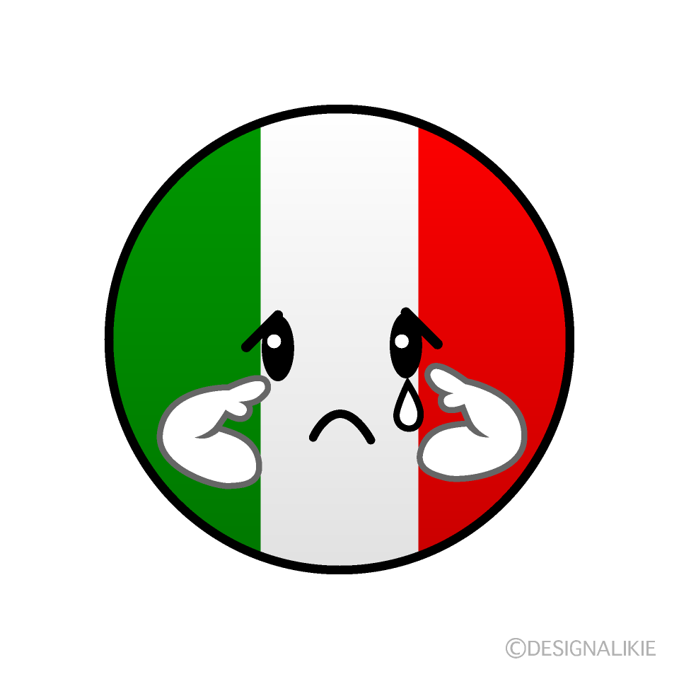 かわいい悲しいイタリア国旗（丸型）イラスト