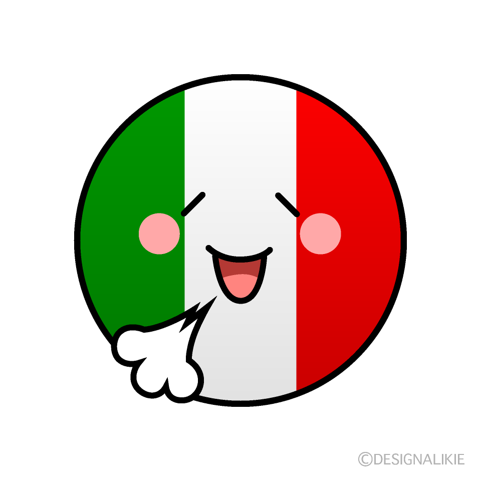 かわいいリラックスするイタリア国旗（丸型）イラスト
