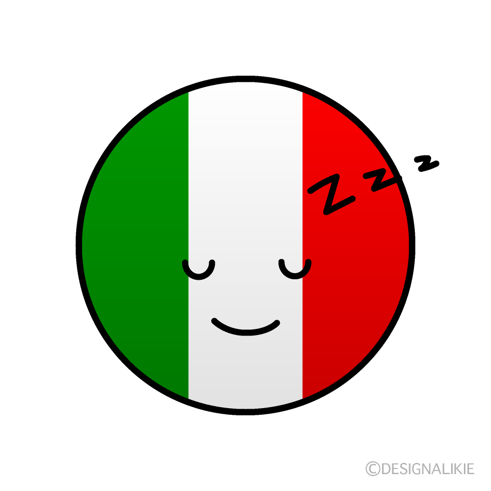 かわいい寝るイタリア国旗（丸型）イラスト