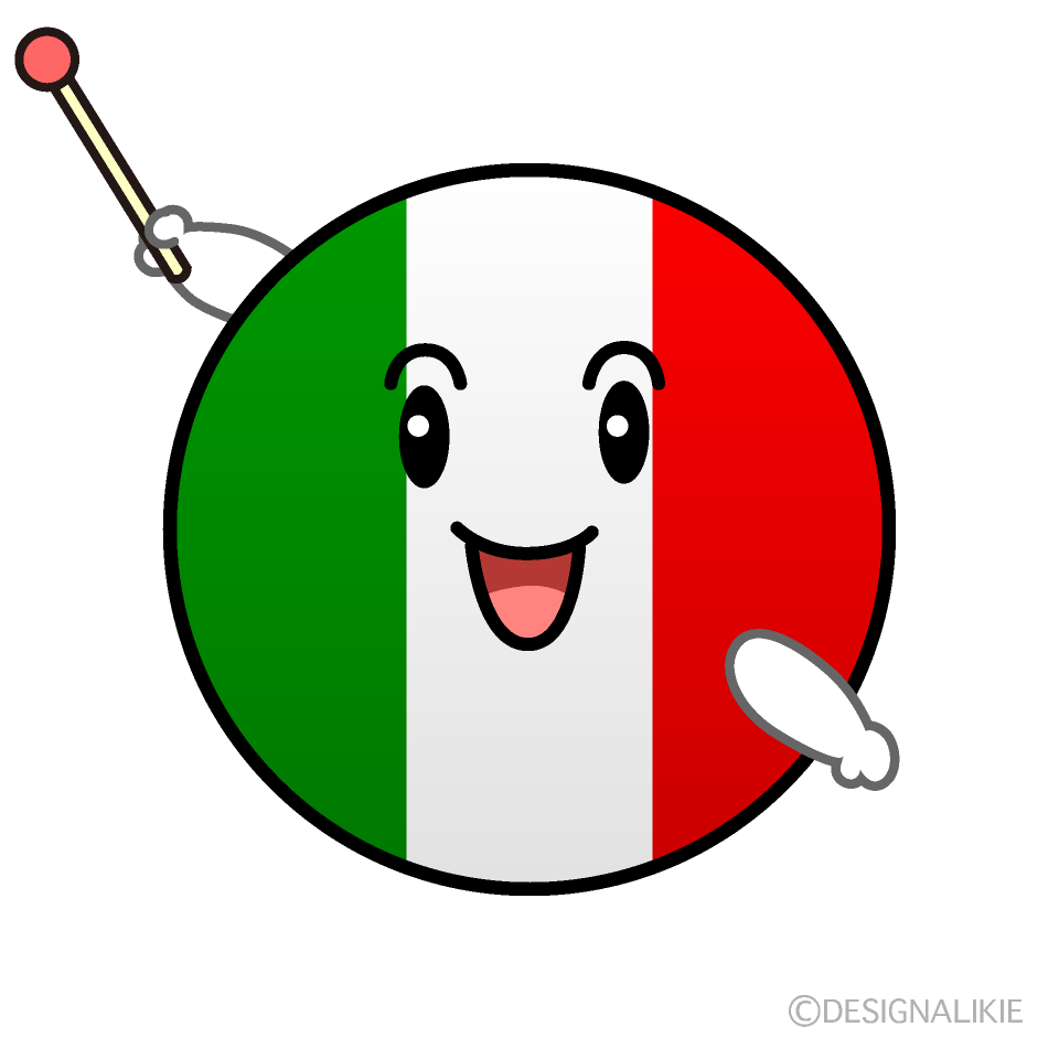 かわいい説明するイタリア国旗（丸型）イラスト
