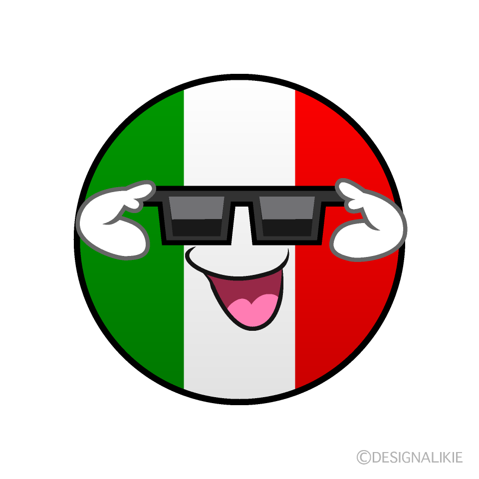 かわいいサングラスのイタリア国旗（丸型）イラスト