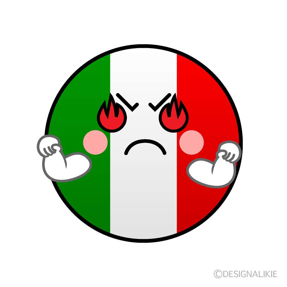 かわいい熱意のあるイタリア国旗（丸型）イラスト