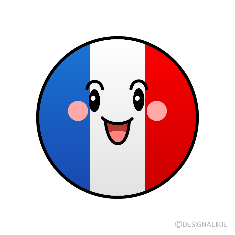 かわいい笑顔のフランス国旗（丸型）イラスト