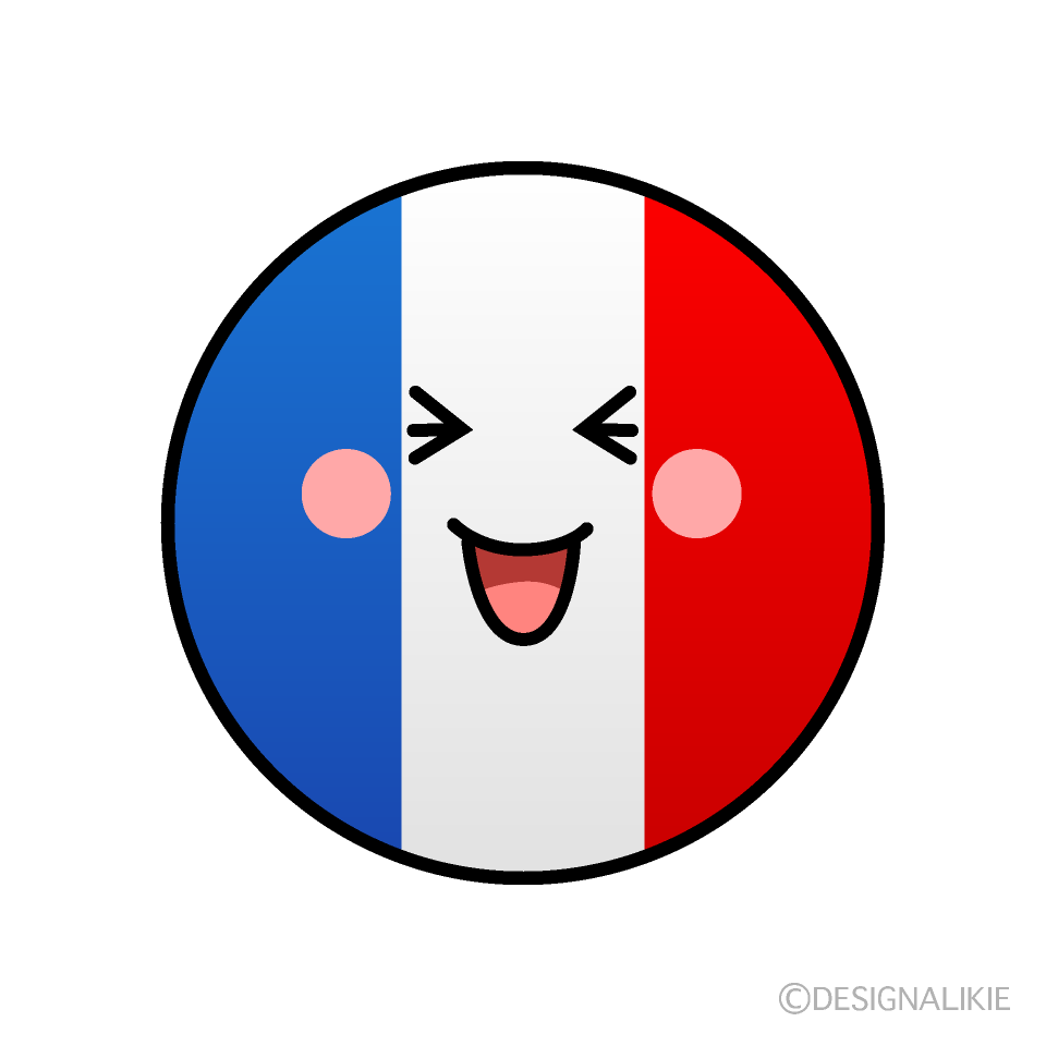 かわいい笑うフランス国旗（丸型）イラスト