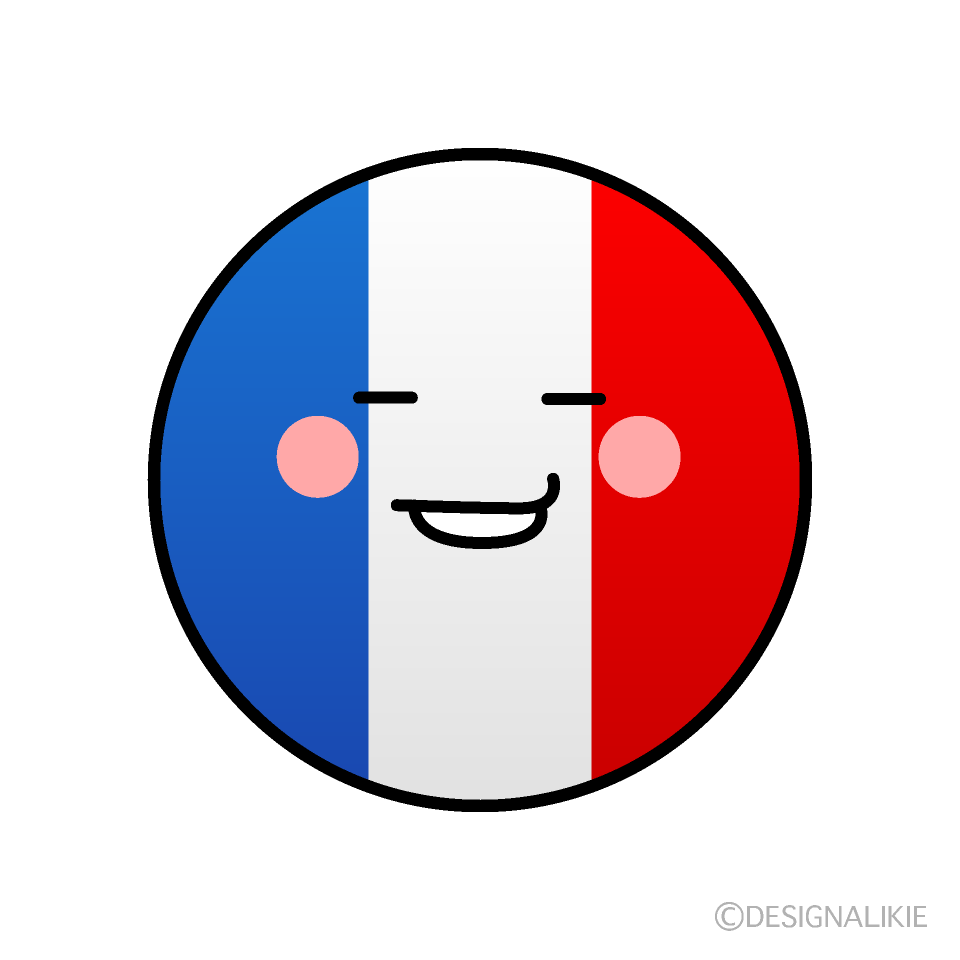 かわいいニヤリと笑うフランス国旗（丸型）イラスト