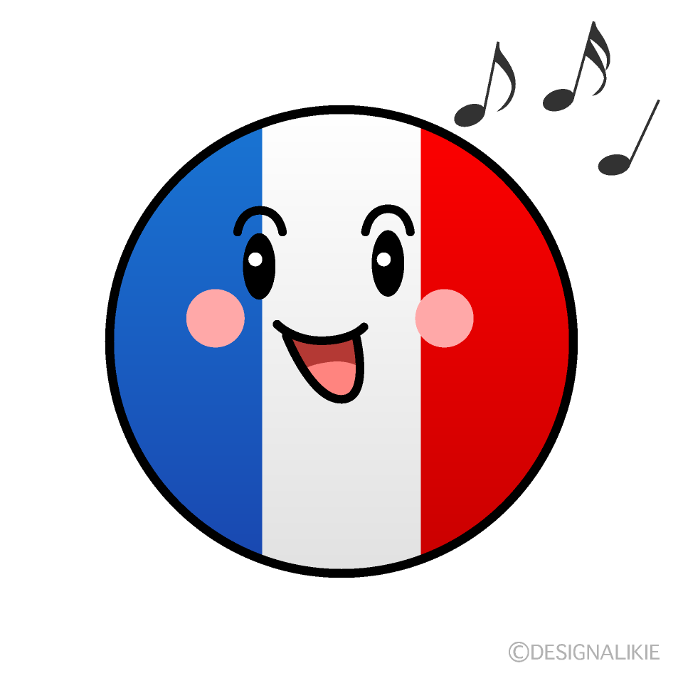 かわいい歌うフランス国旗（丸型）イラスト