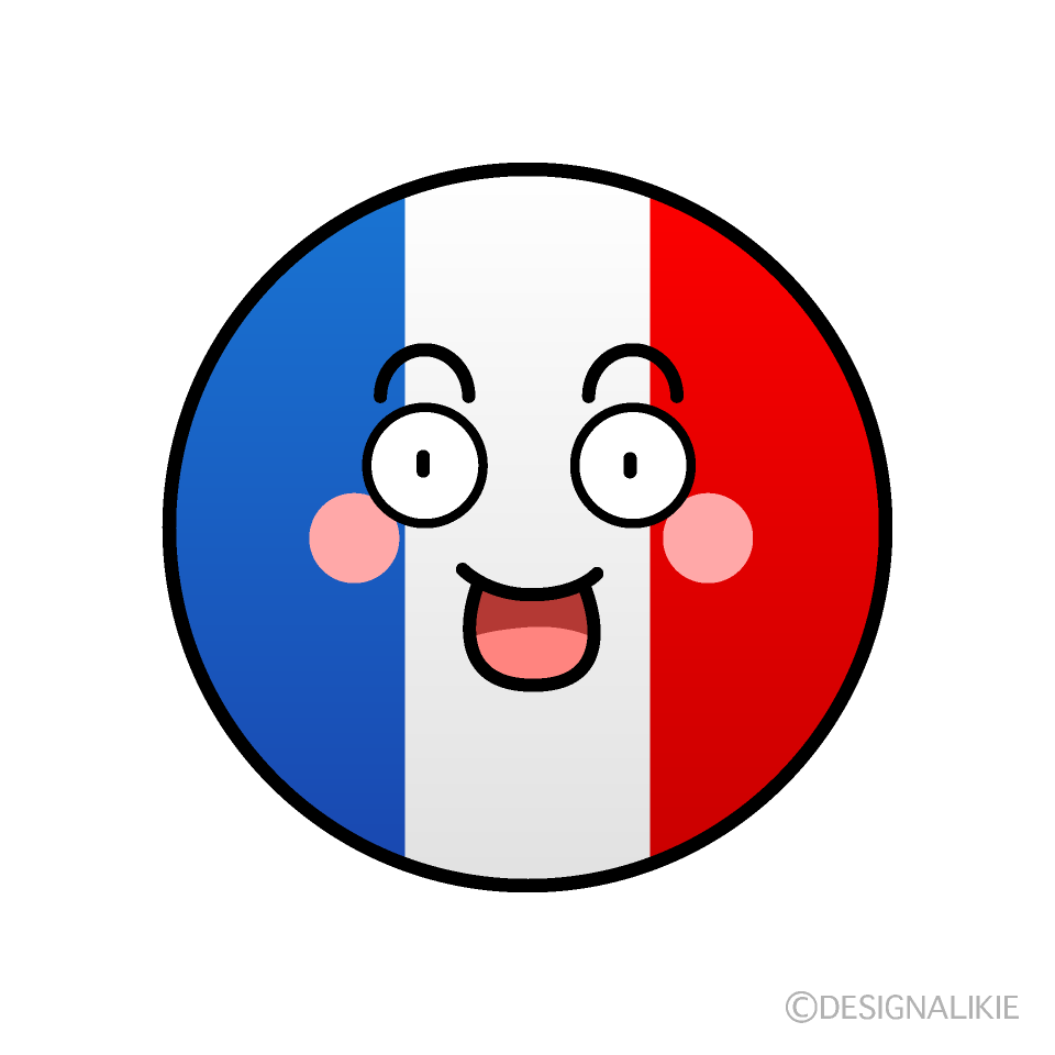 かわいい驚くフランス国旗（丸型）イラスト