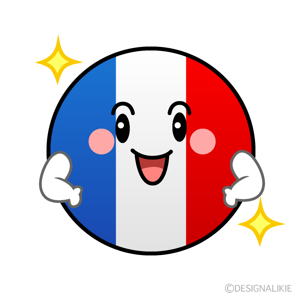 かわいい自信満々なフランス国旗（丸型）イラスト
