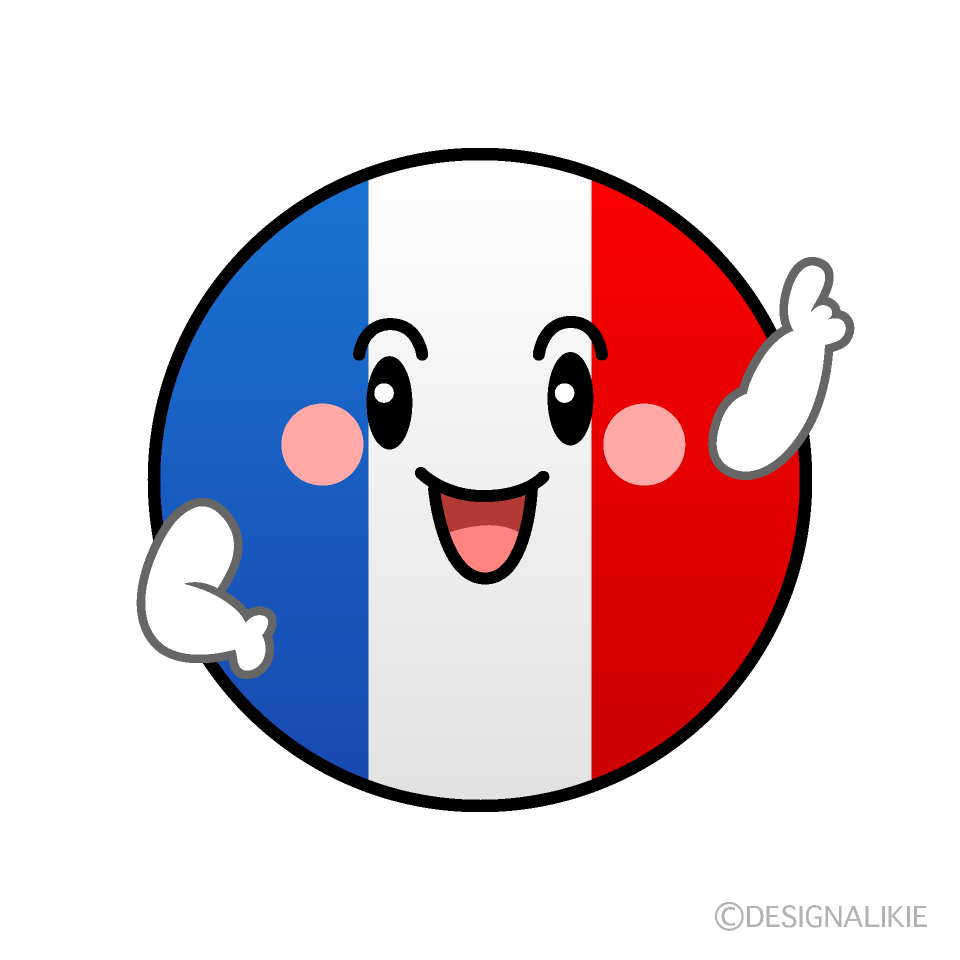 かわいい指差しフランス国旗（丸型）イラスト
