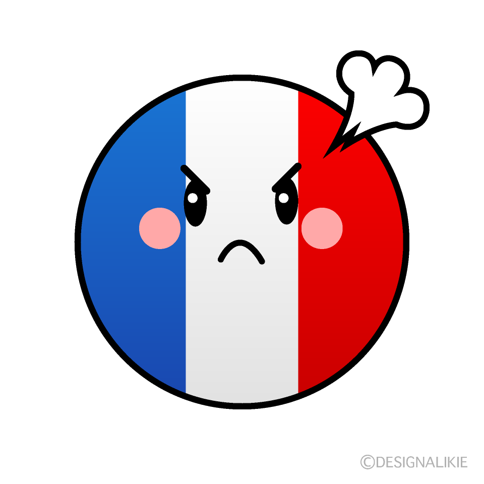 かわいい怒るフランス国旗（丸型）イラスト