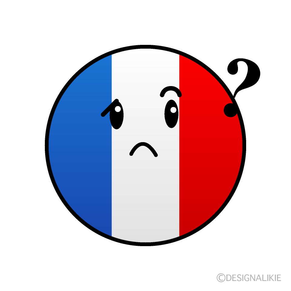 かわいい考えるフランス国旗（丸型）イラスト