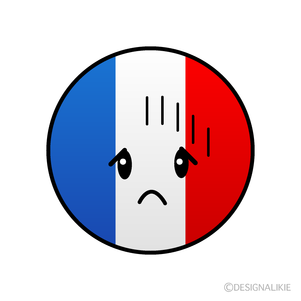 かわいい落ち込むフランス国旗（丸型）イラスト