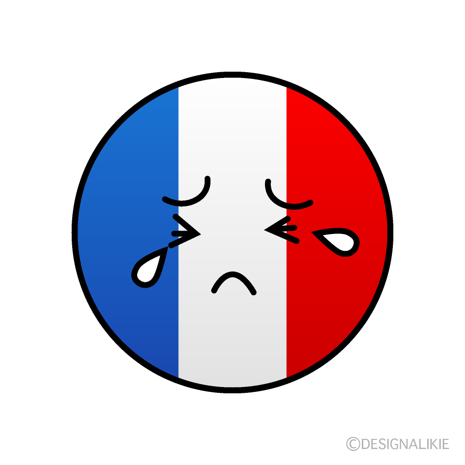 かわいい泣くフランス国旗（丸型）イラスト