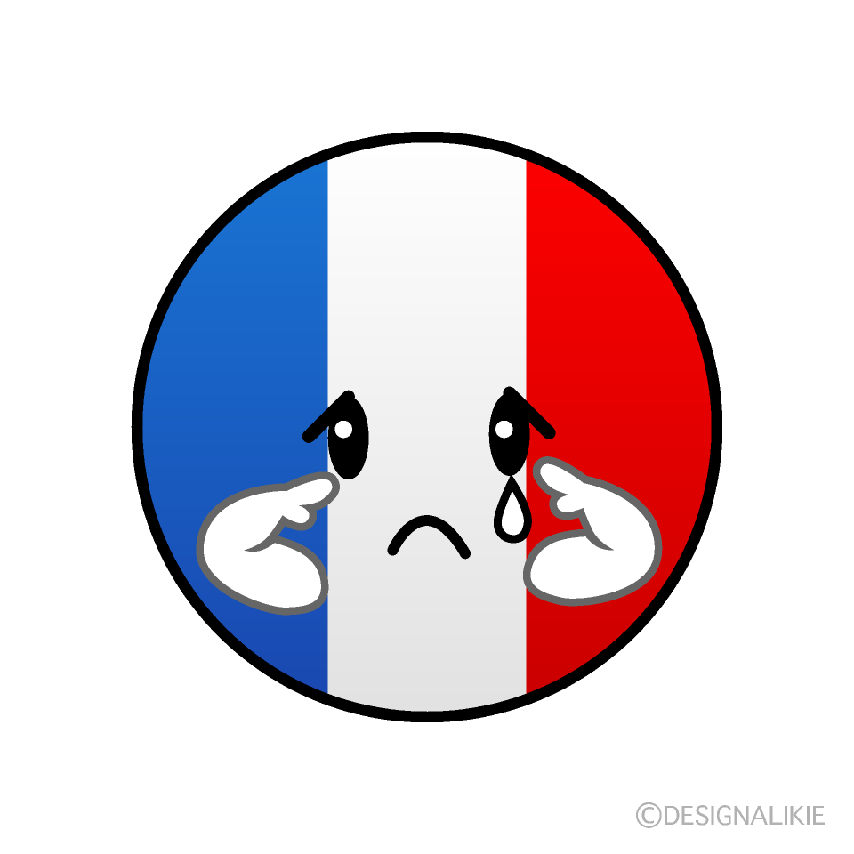 かわいい悲しいフランス国旗（丸型）イラスト