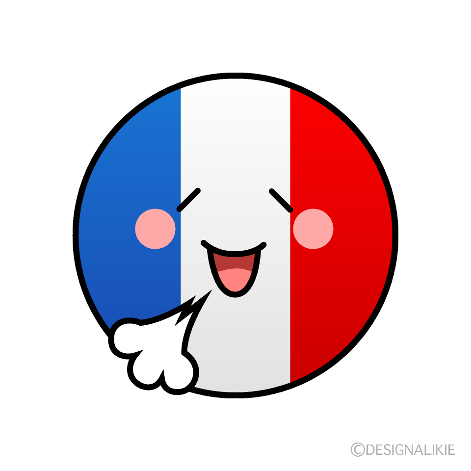 かわいいリラックスするフランス国旗（丸型）イラスト