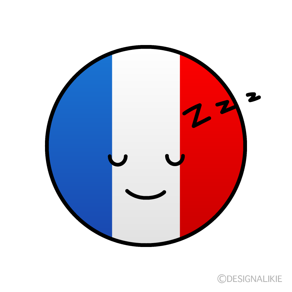 かわいい寝るフランス国旗（丸型）イラスト