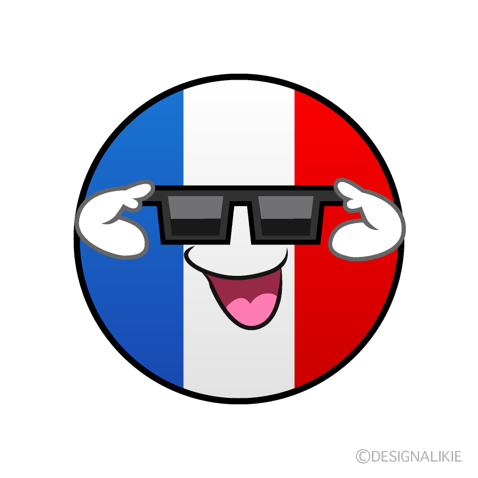 かわいいサングラスのフランス国旗（丸型）イラスト
