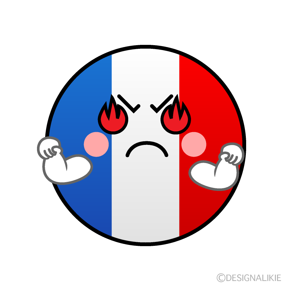 かわいい熱意のあるフランス国旗（丸型）イラスト