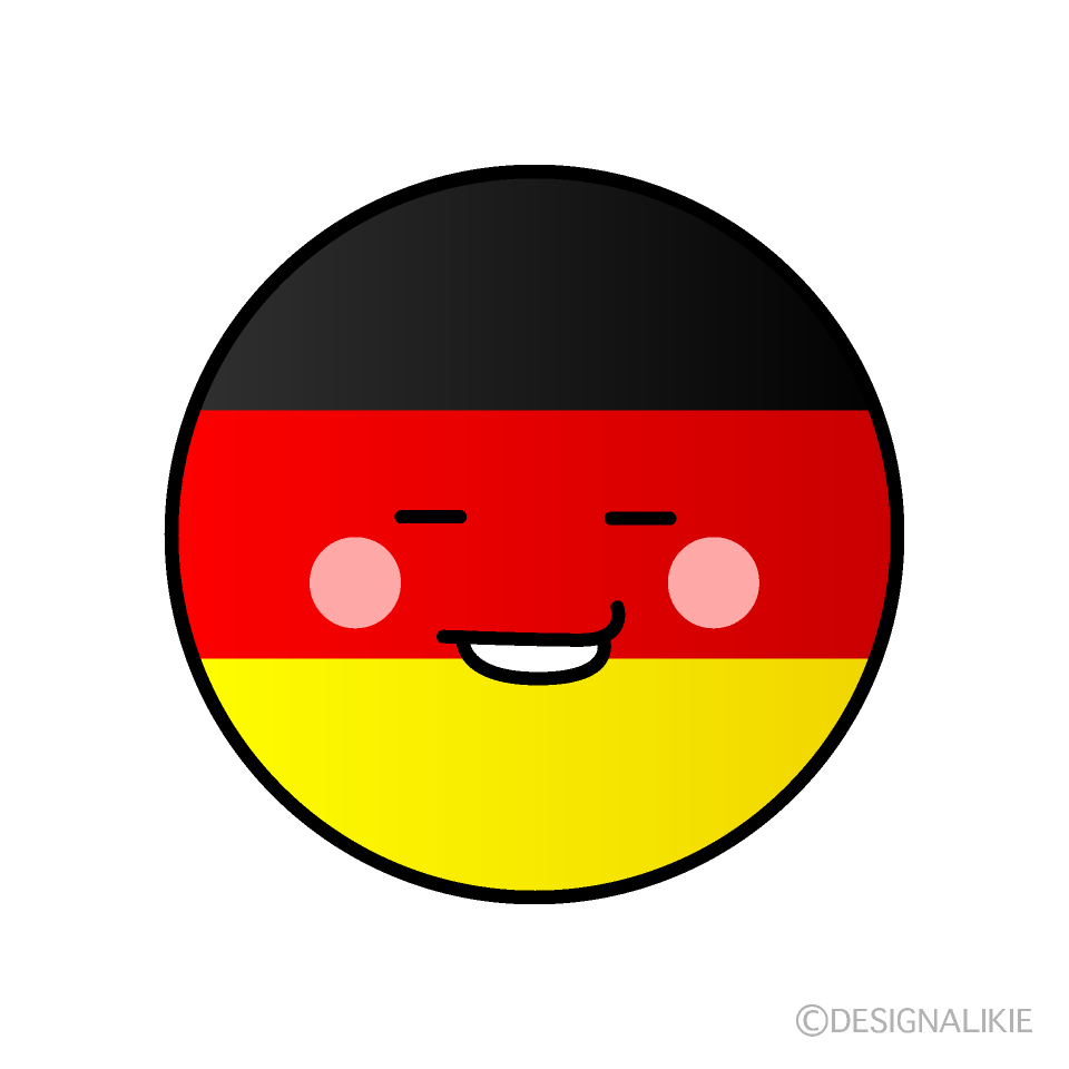 かわいいニヤリと笑うドイツ国旗（丸型）イラスト