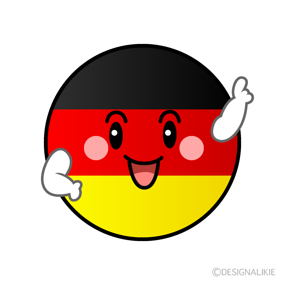 かわいい指差しドイツ国旗（丸型）イラスト