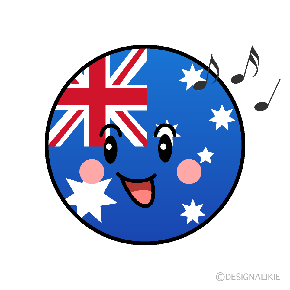 かわいい歌うオーストラリア国旗（丸型）イラスト