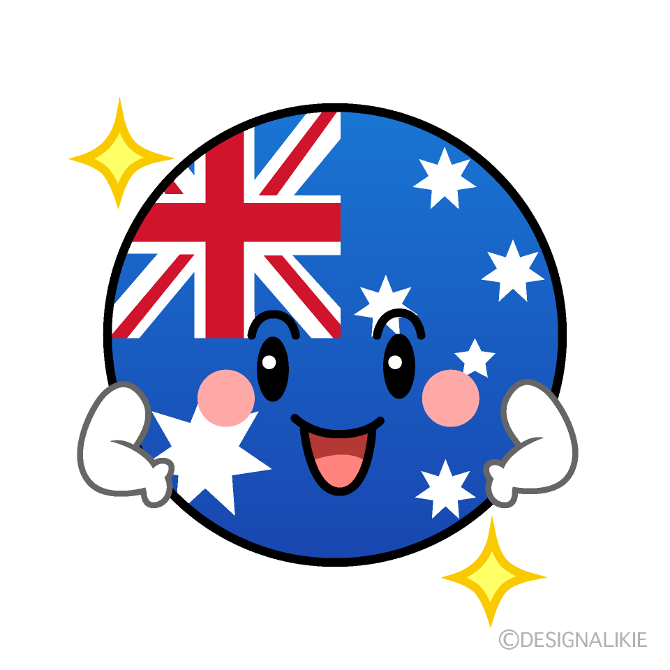 かわいい自信満々なオーストラリア国旗（丸型）イラスト