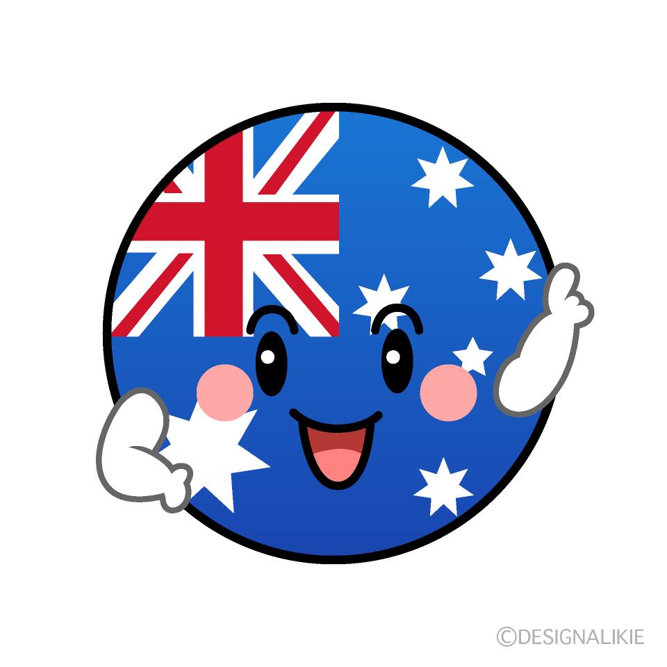 かわいい指差しオーストラリア国旗（丸型）イラスト