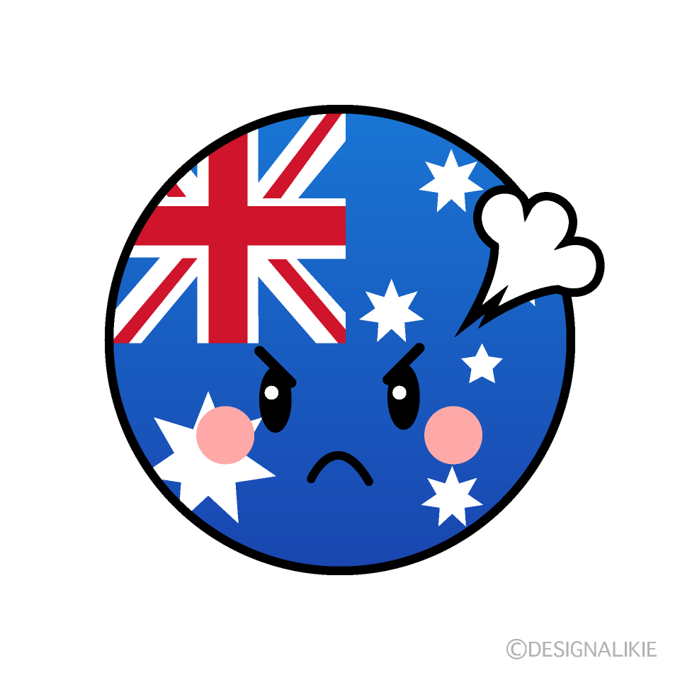 かわいい怒るオーストラリア国旗（丸型）イラスト