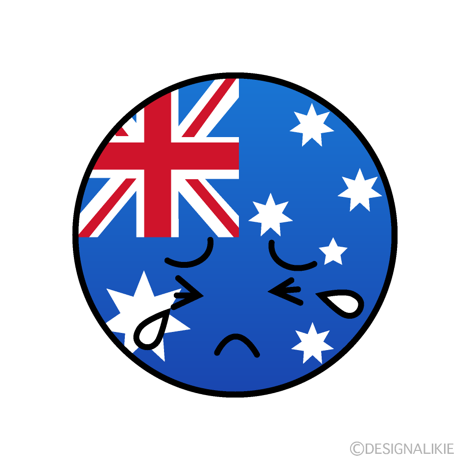 かわいい泣くオーストラリア国旗（丸型）イラスト