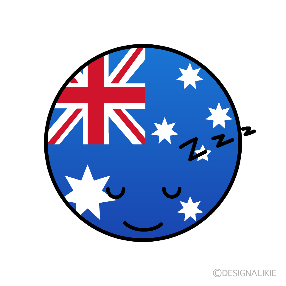 かわいい寝るオーストラリア国旗（丸型）イラスト