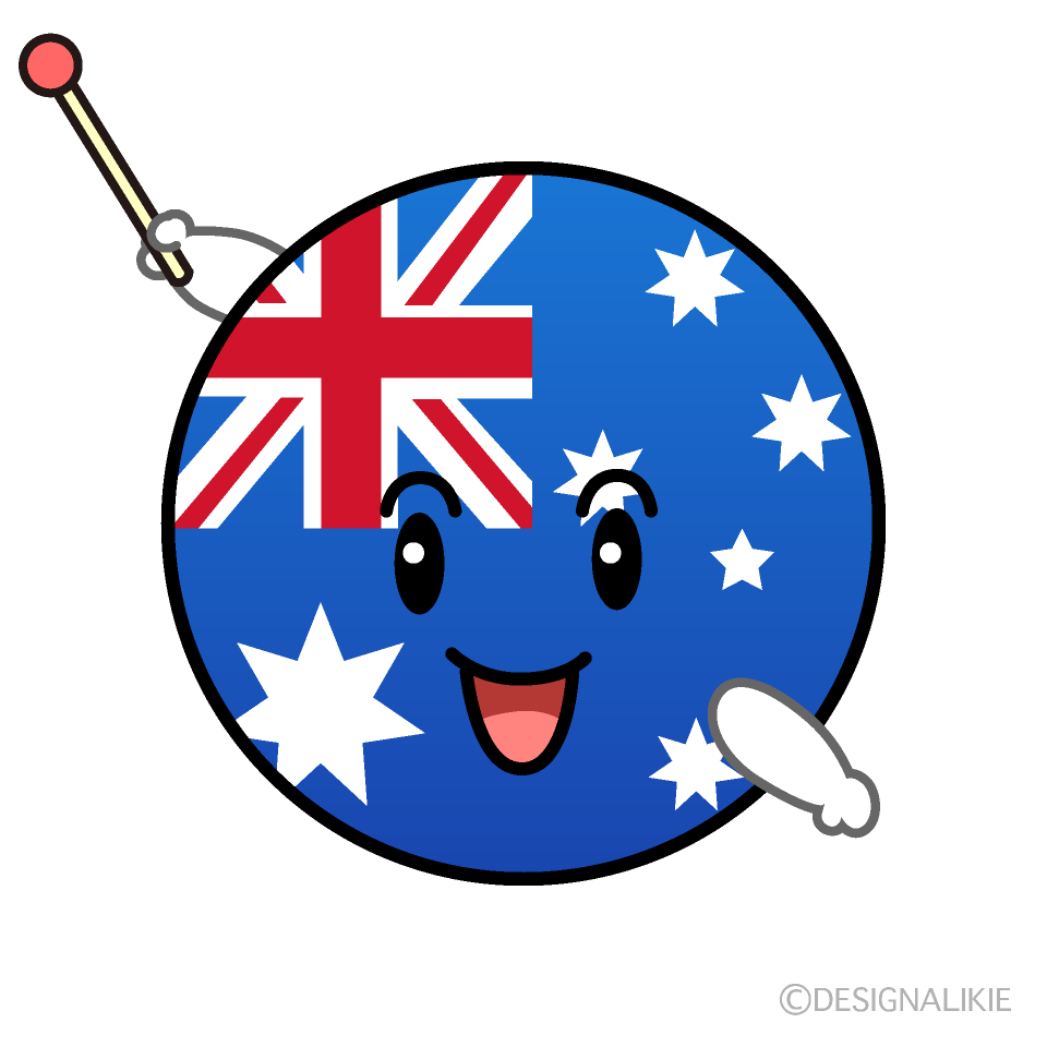 かわいい説明するオーストラリア国旗（丸型）イラスト