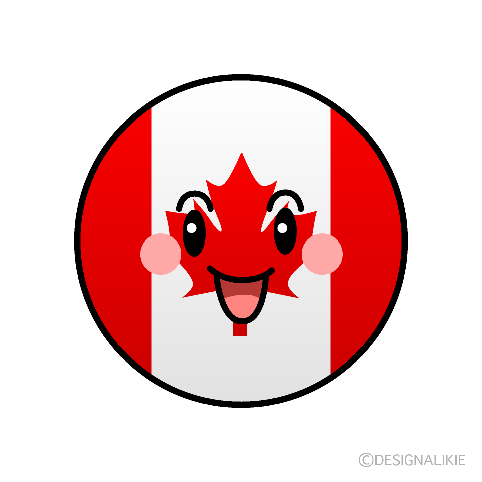 かわいい笑顔のカナダ国旗（丸型）イラスト